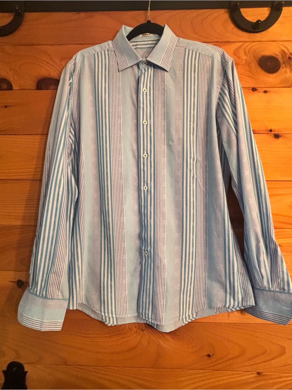 TWO!!! BUGATCHI Uomo Shaped Fit Striped Cotton Dress Shirts.See pics for detail!